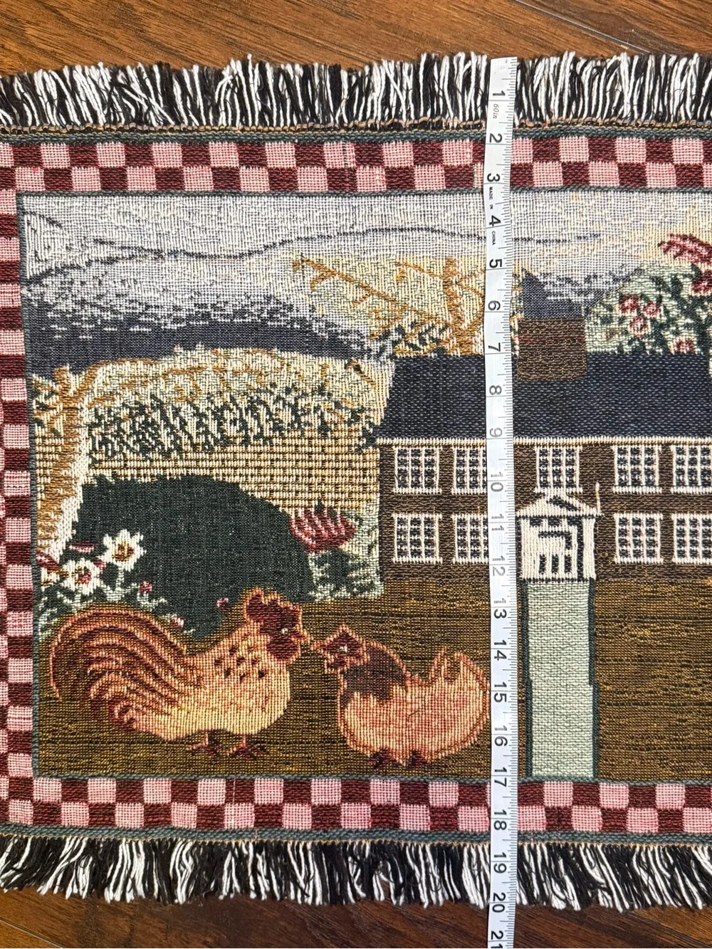 Cottagecore Farmhouse Rug Woven Folk Art Sheep Chicken Rustic Heritage Grandma